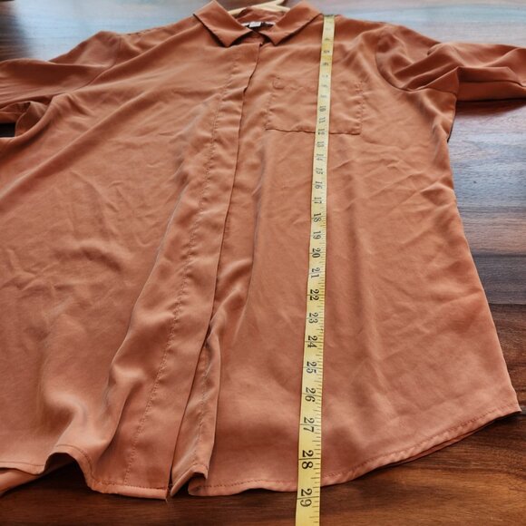 Classy Nine West Shiny Button Down Dress Shirt Top Coral Orange Pastel Large - Picture 10 of 10